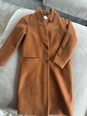 Old Navy Women’s Long Coat XS Camel Brown Textured Single Button Lined